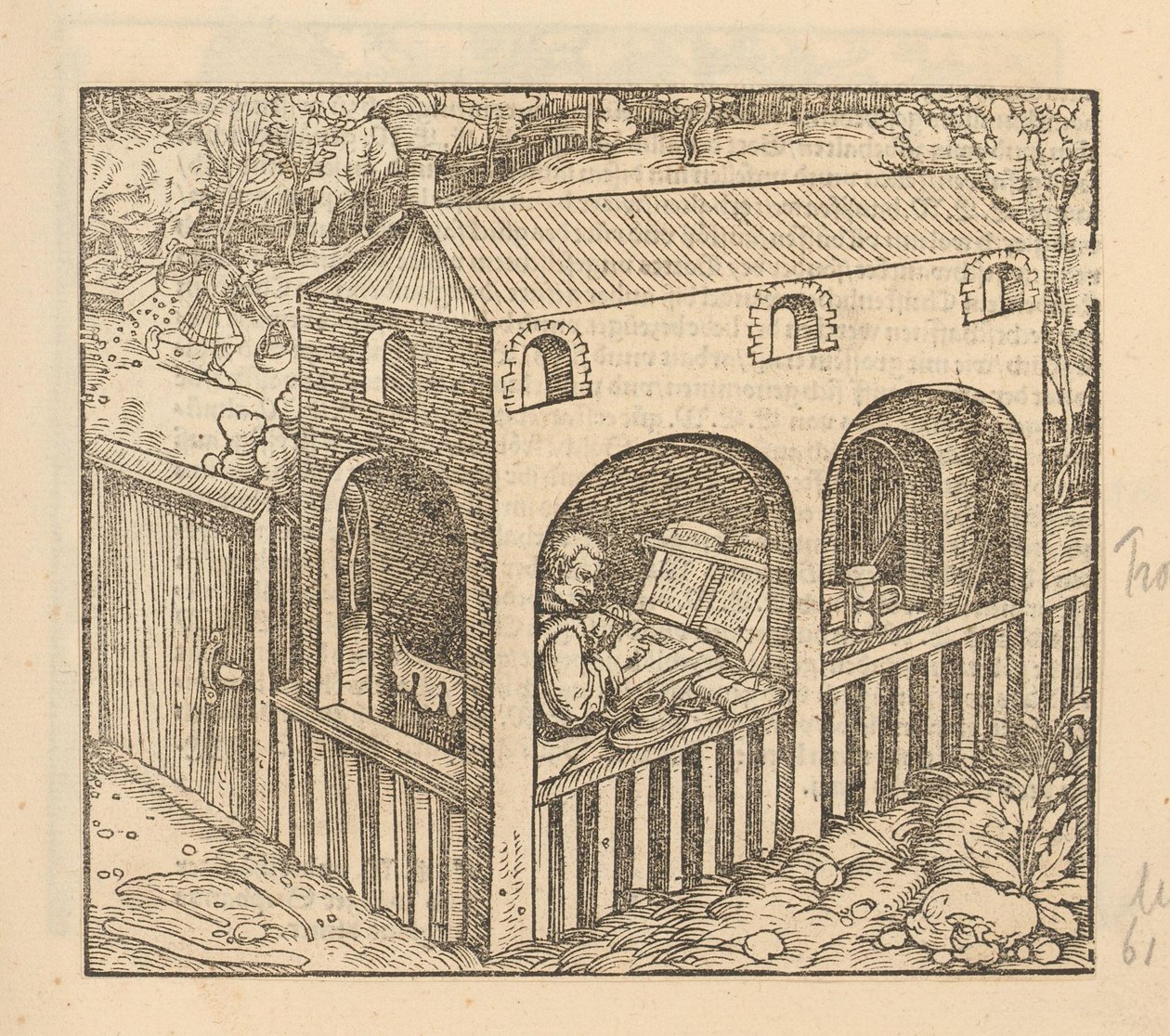 Francesco Petrarca schrijft in zijn huis door Anonymous