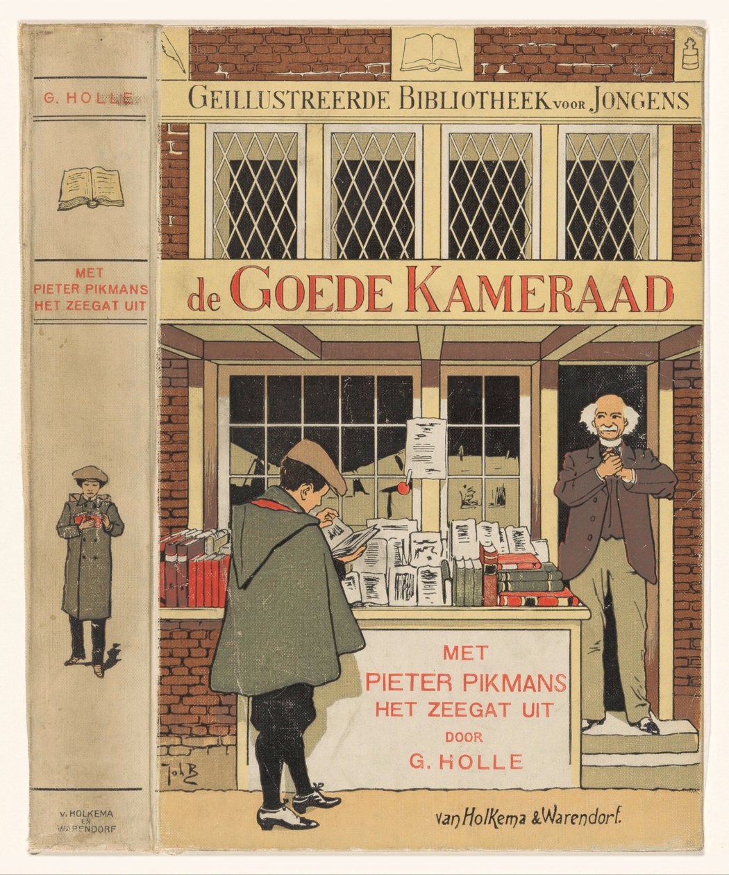 Jongen voor de uitstalling van een boekwinkel door Anonymous