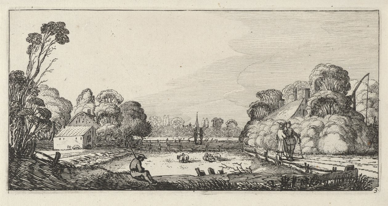 Landschap met boerderijen door Anonymous