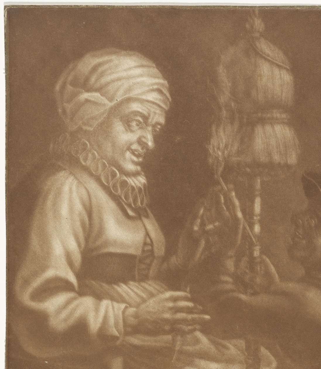 Oude vrouw met een spinrokken door Anonymous