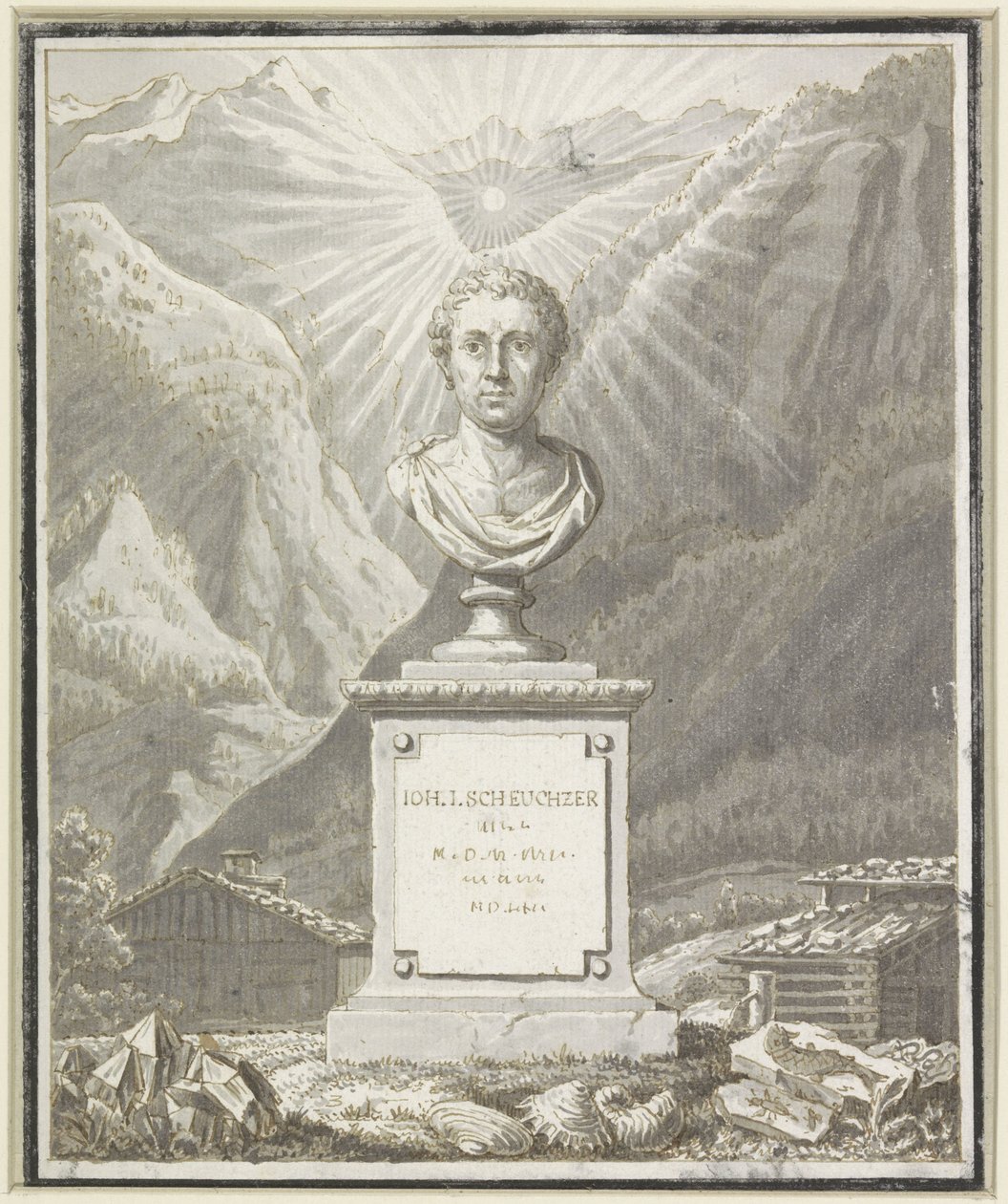Portretbuste van Johann Jakob Scheuchzer door Anonymous