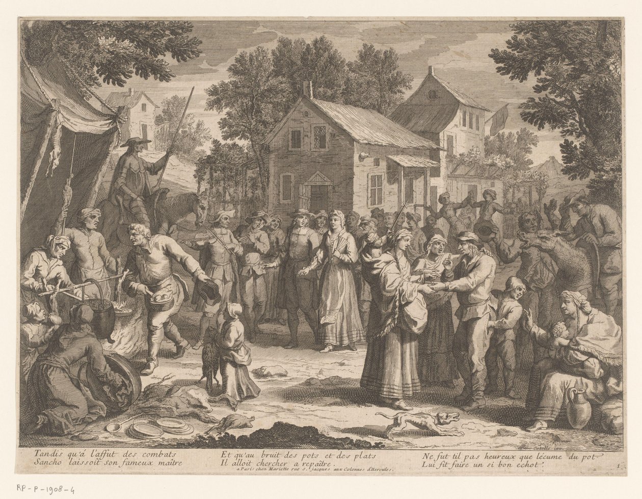Sancho Panza doet op een markt inkopen door Anonymous