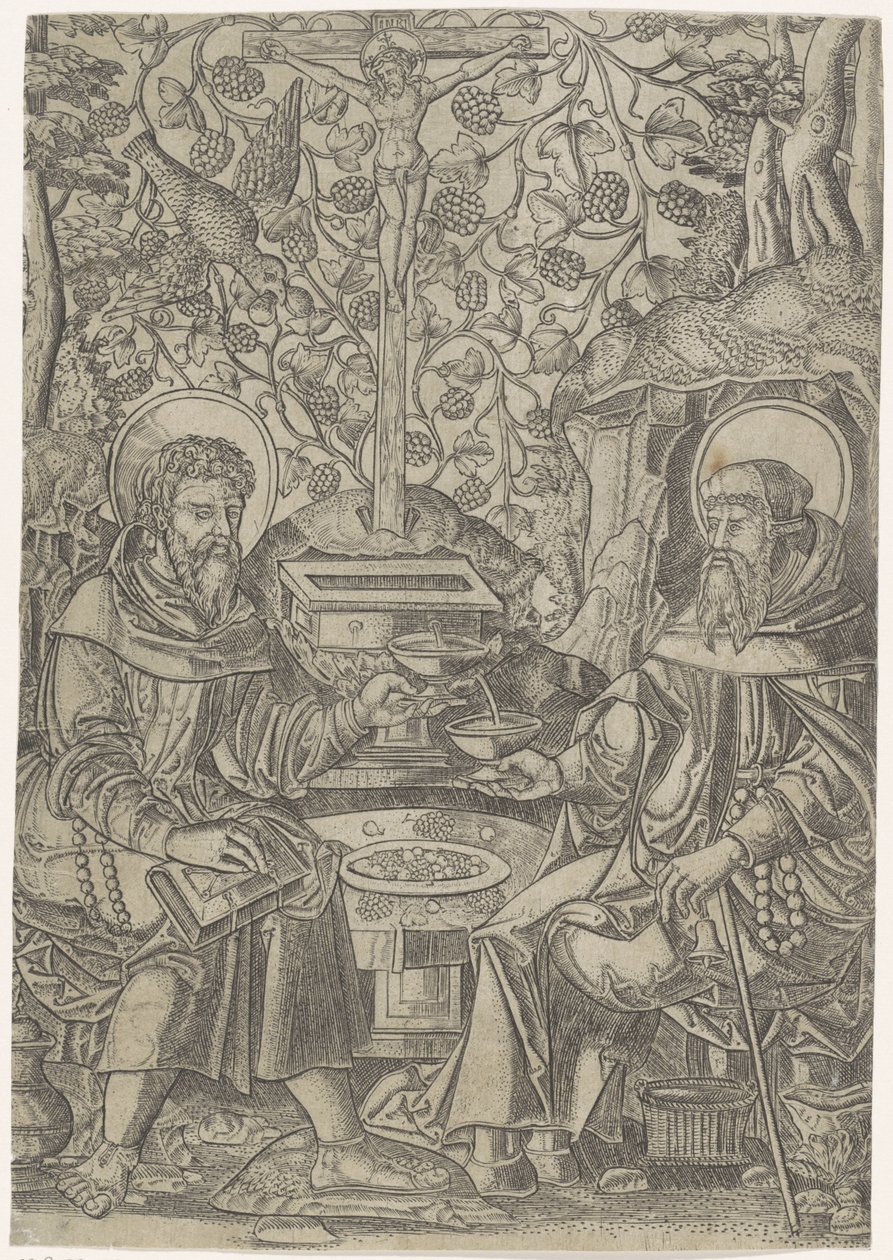 Twee heiligen bij Christus als Fons Vitae door Anonymous