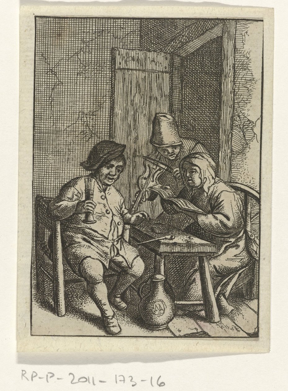 Vioolspeler bij een paar aan tafel (Het concert) door Anonymous