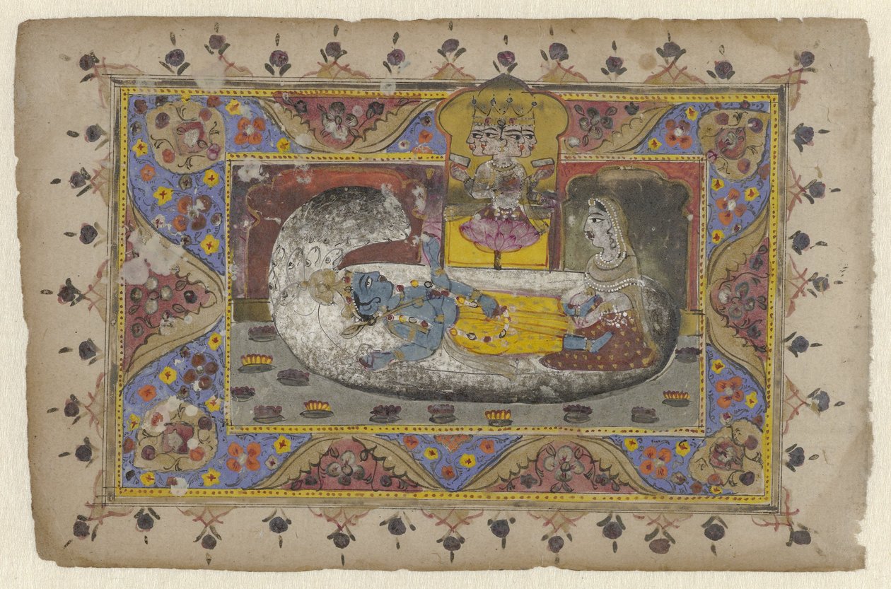 Vishnu op Wereldslang Ananta, Geboorte van Brahma door Anonymous