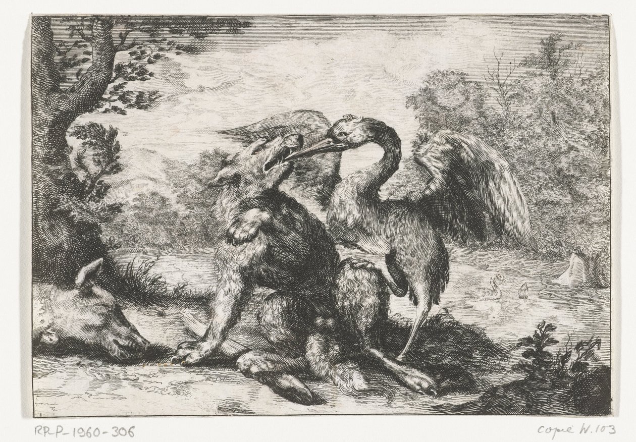Wolf en kraanvogel door Anonymous