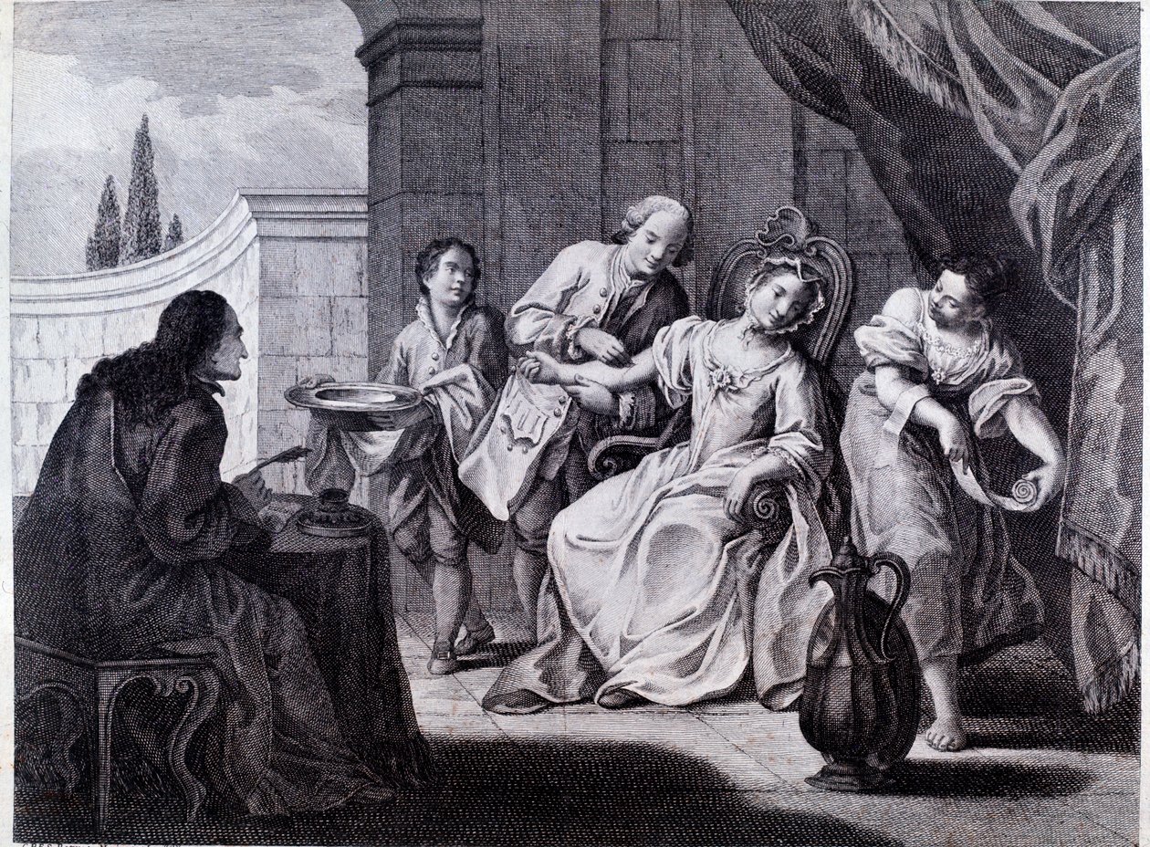 De aderlating, medische techniek (gravure) door Anonymous Anonymous