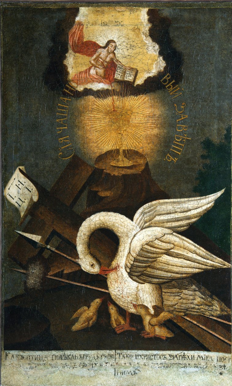 Pelicaan, begin 19e eeuw door Anonymous Russian icon painter
