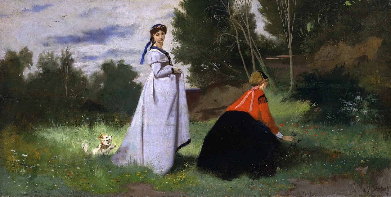 Twee dames in een landschap, 1867 door Anselm Feuerbach