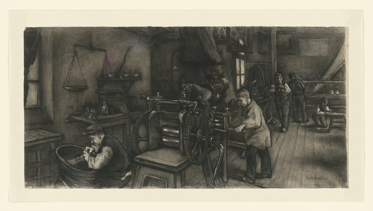 Werkplaats in de zilverfabriek door Anthon Gerhard Alexander van Rappard