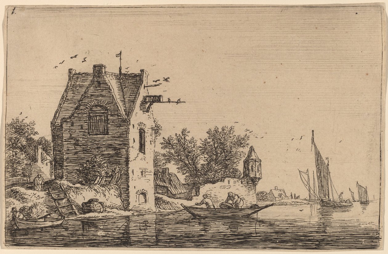 De wachtpost op de muur door Anthonie Waterloo