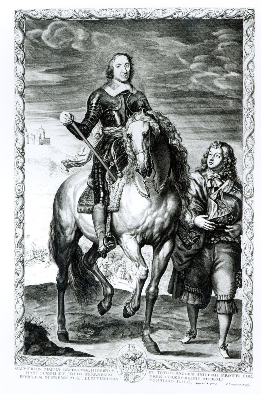 Ruiterportret van Oliver Cromwell (1599-1658) gegraveerd door Pierre Lombart (1612-80) door Anthony van Dyck