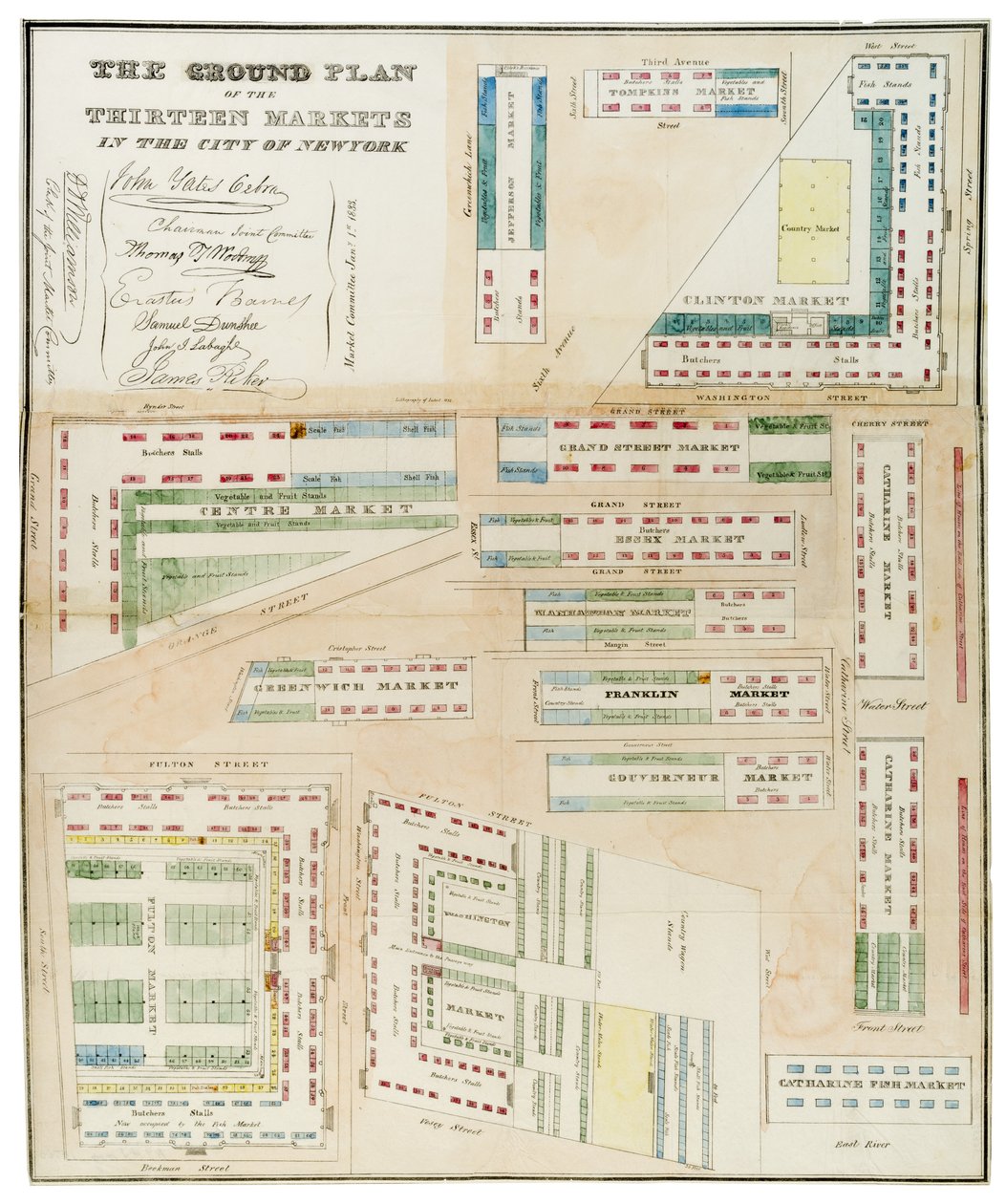 Grondplan van de dertien markten in de stad New York, 1833 door Anthony Imbert