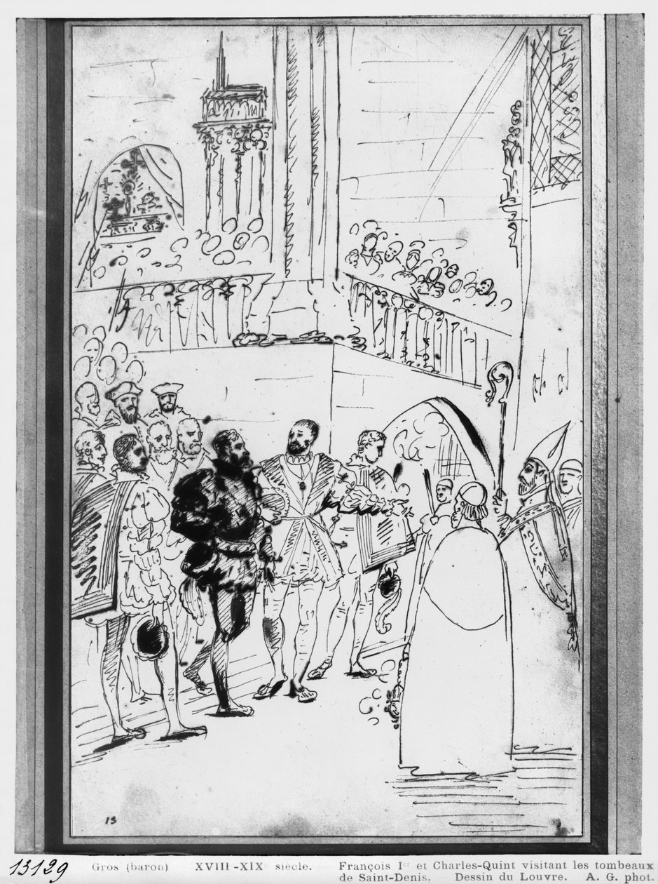 Francis I en Karel V in de Abdijkerk van Saint-Denis, c.1811 door Antoine Jean Gros