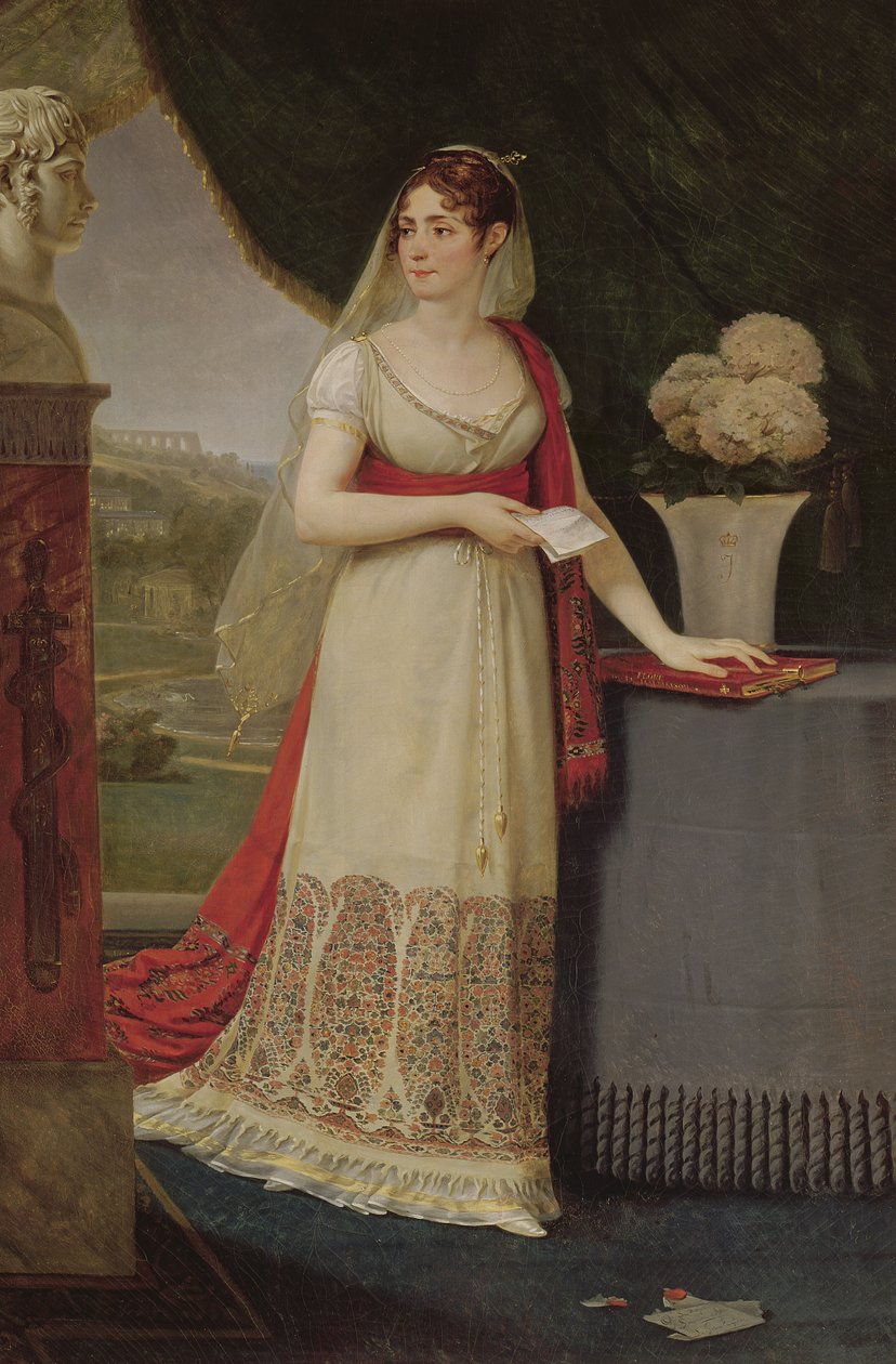 Josephine Tasher de la Pagerie, keizerin van de Fransen, kijkt naar een buste van haar zoon Eugene de Beauharnais in Malmaison, 1808 door Antoine Jean Gros