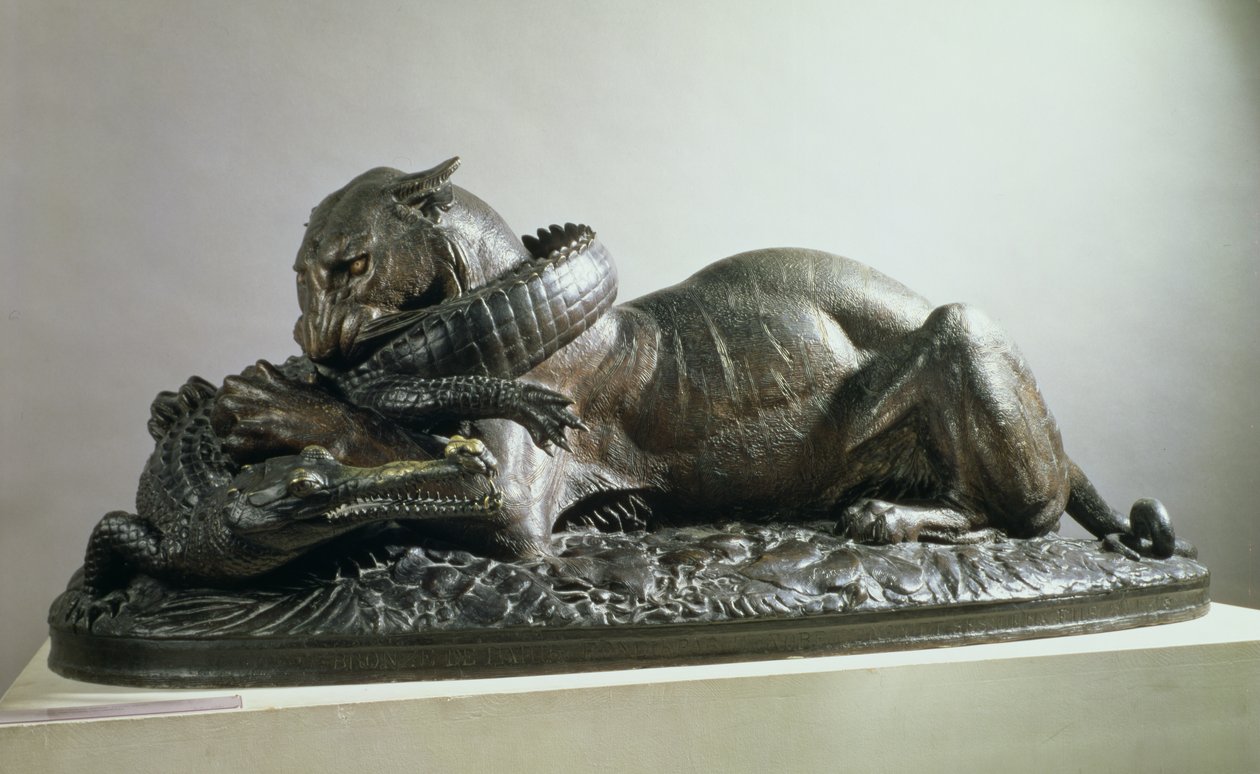 Tijger die een alligator verslindt door Antoine Louis Barye
