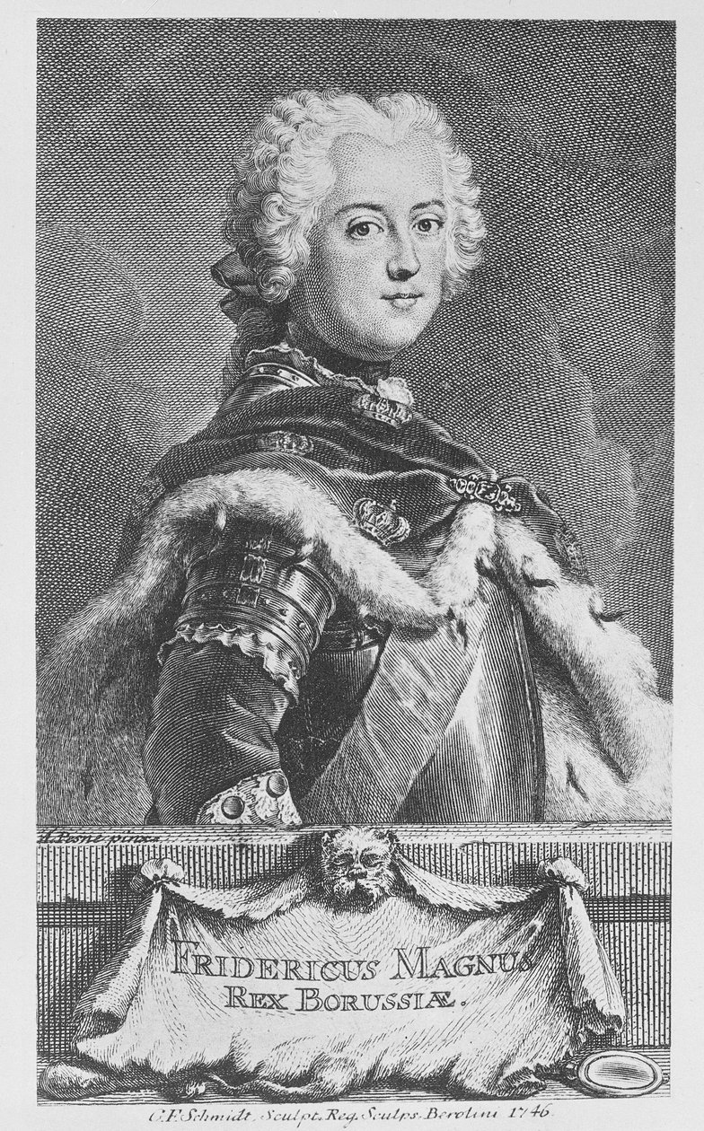 Friedrich II, Koning van Pruisen, gegraveerd door Georg Friedrich Schmidt, 1746 door Antoine Pesne