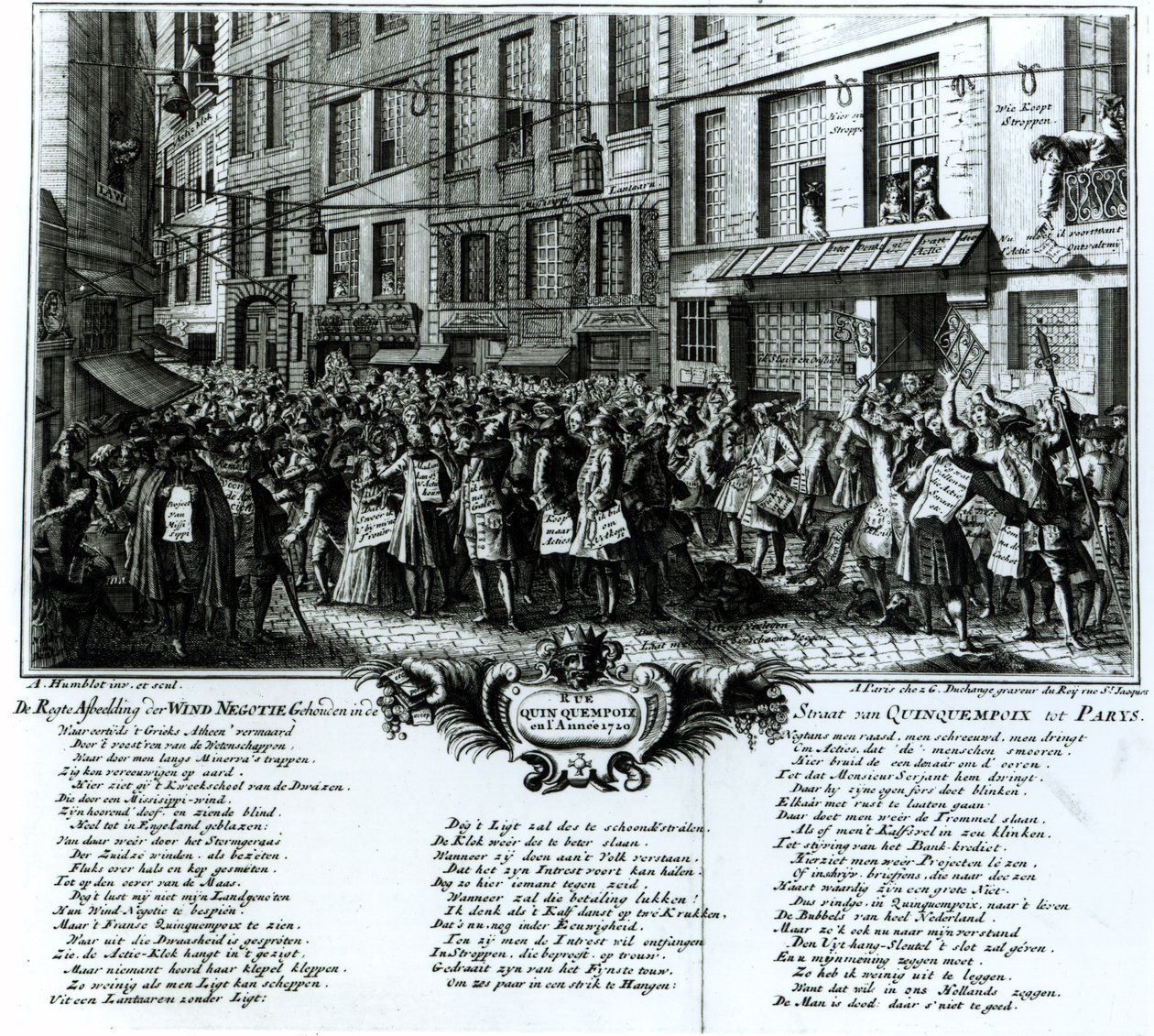 Rue Quinquempoix in 1720 door Antoine Humblot