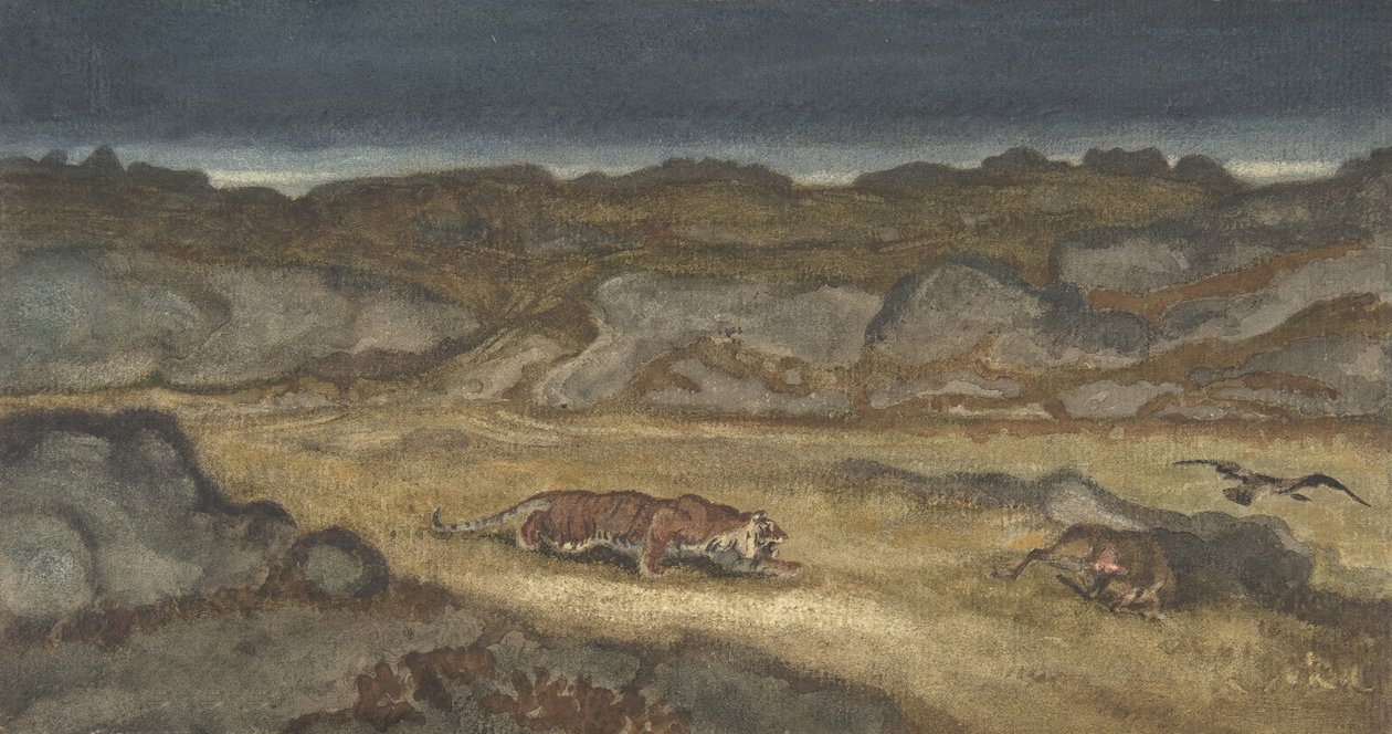 Tijger die op prooi jaagt door Antoine Louis Barye