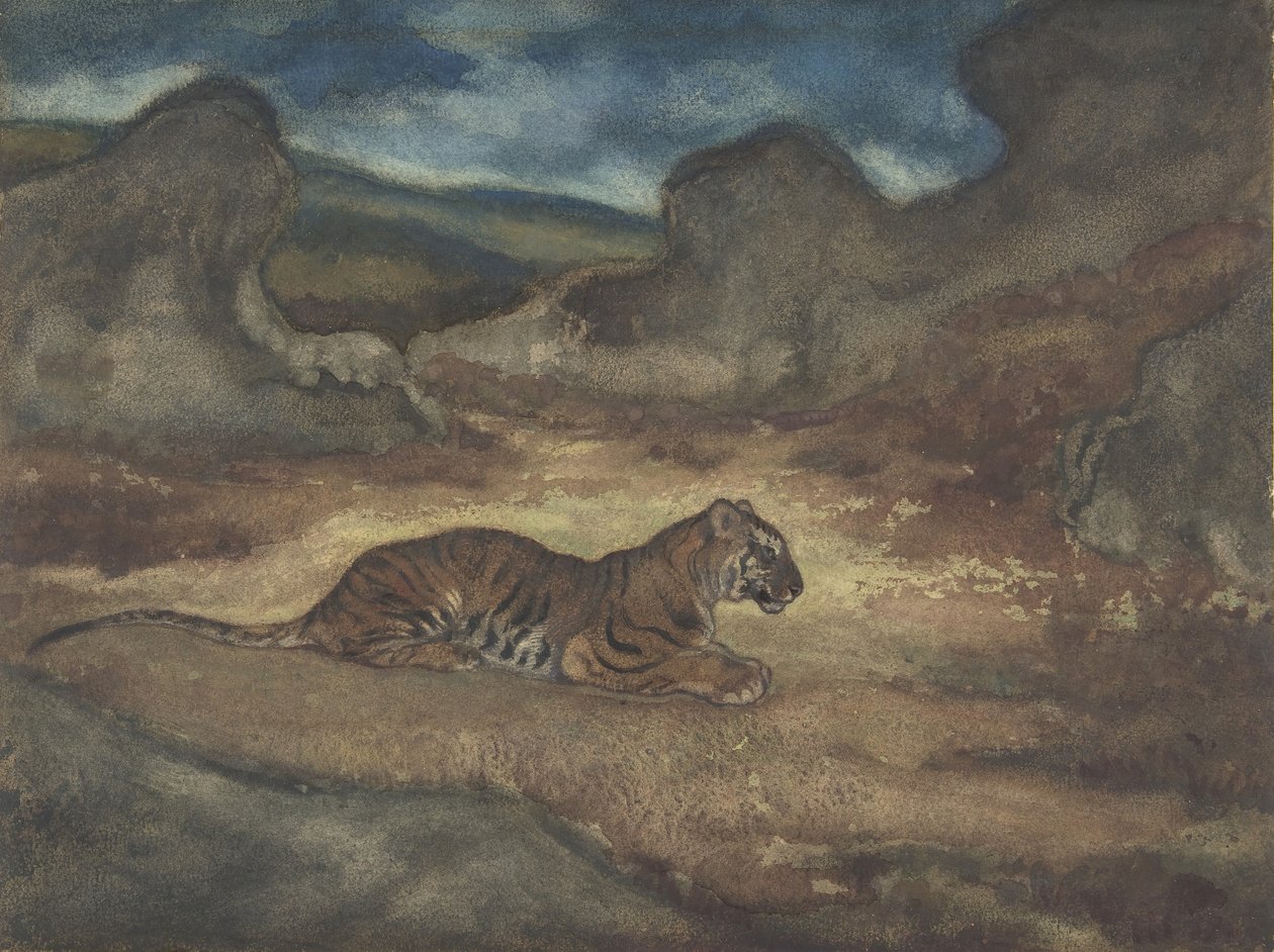 Tijger in landschap, 1810-1875 door Antoine Louis Barye