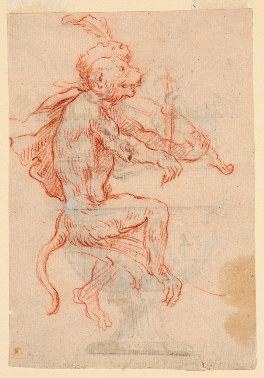 Aap die een Viool Speelt door Antoine Watteau