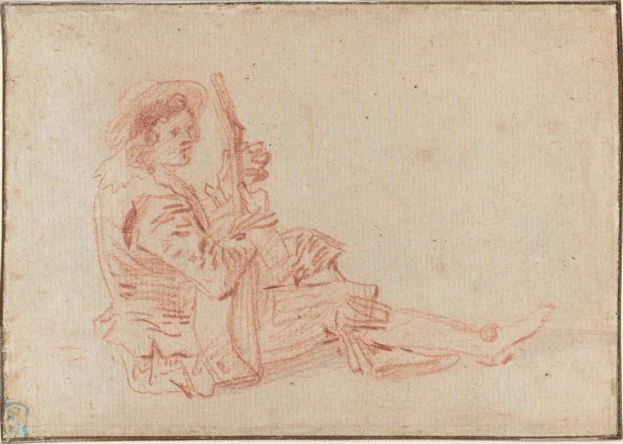 Zittende Gitarist (recto) door Antoine Watteau