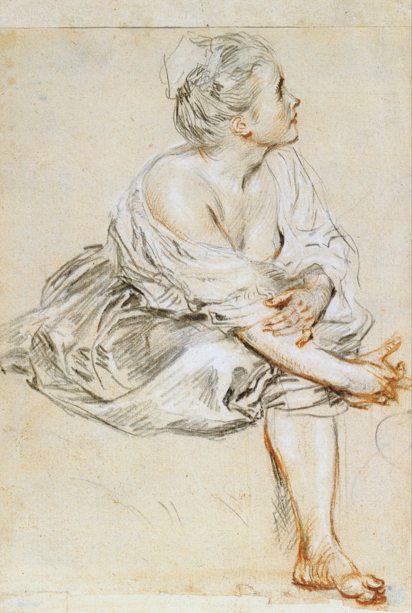 Zittende jonge vrouw door Antoine Watteau