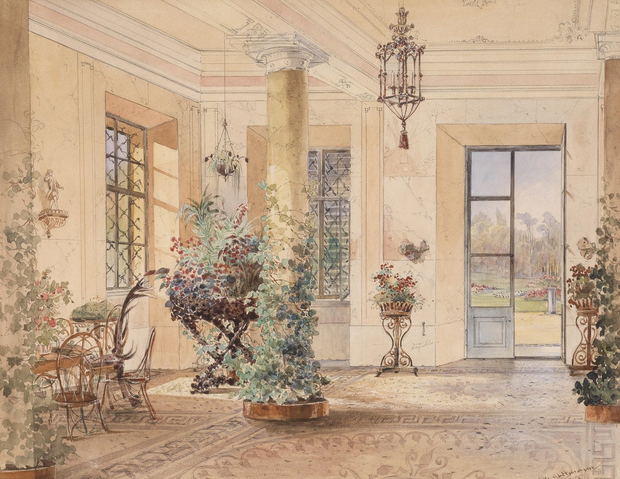 Duits: Sala Terrena in een klein kasteel door Anton Altmann