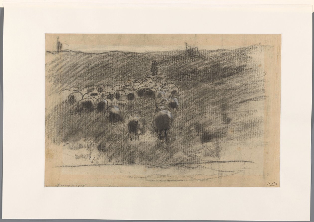 Herder met kudde schapen door Anton Mauve