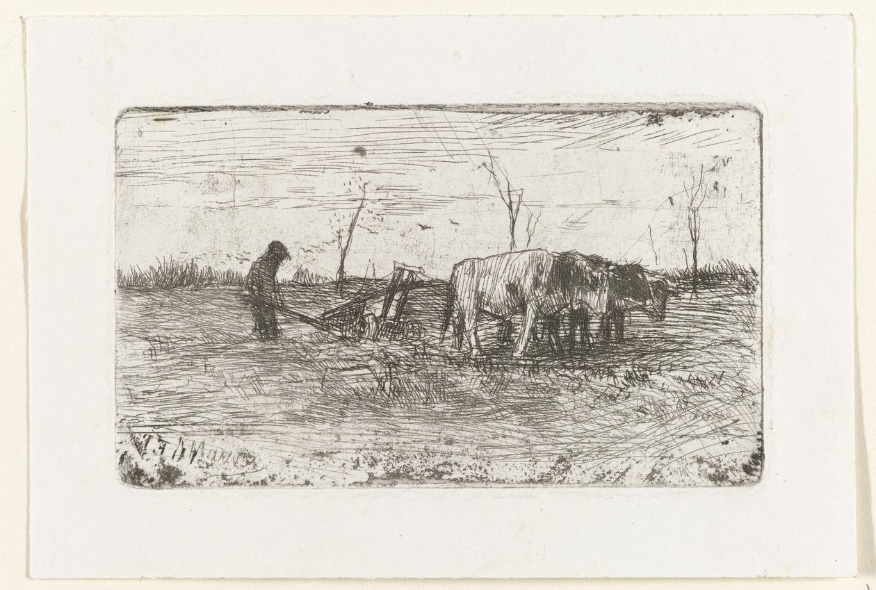 Ploegende ossen door Anton Mauve