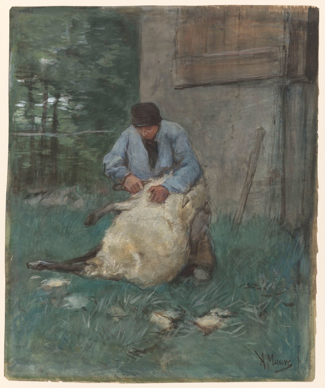 Schapenscheerder door Anton Mauve
