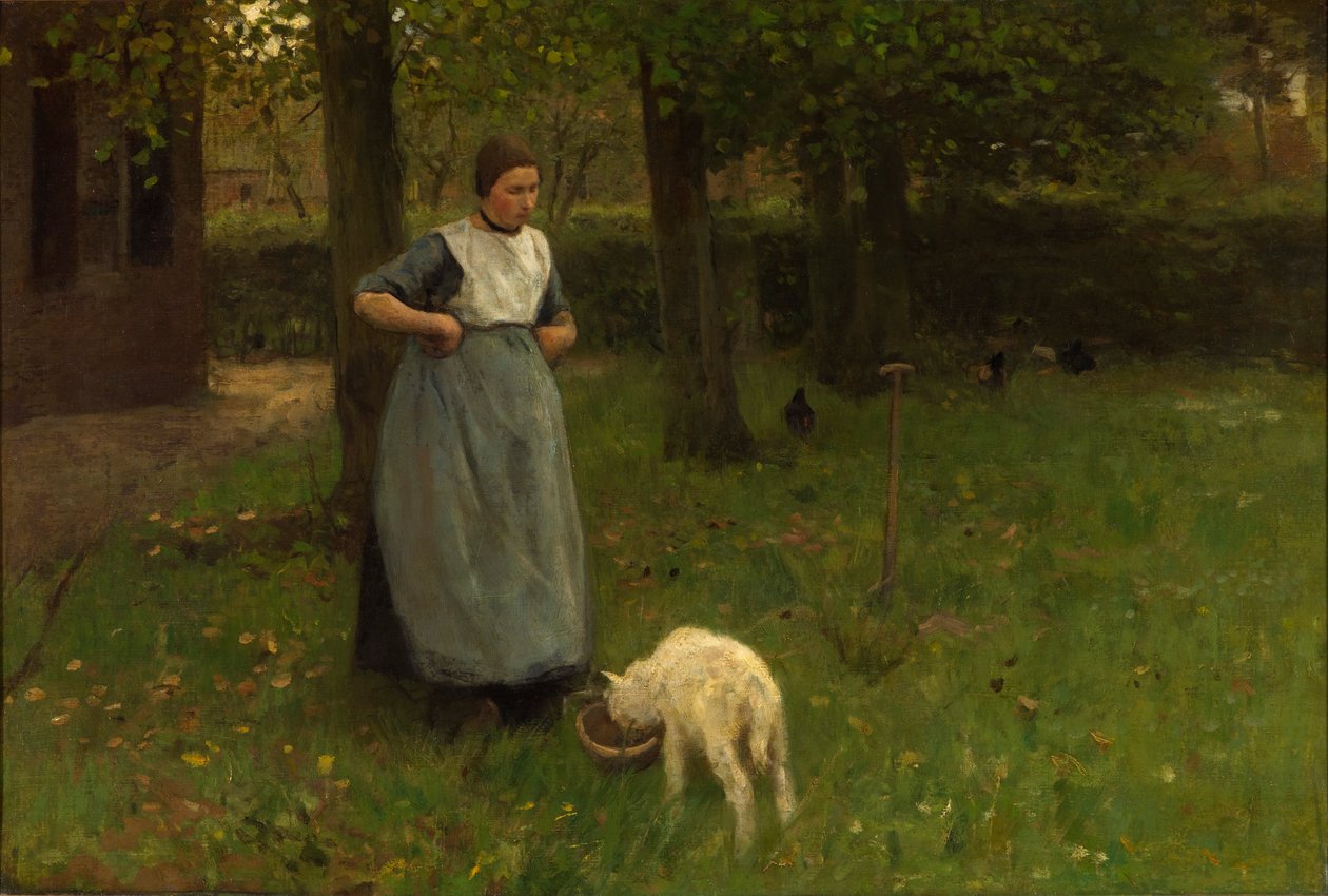 Vrouw uit Laren met lam door Anton Mauve