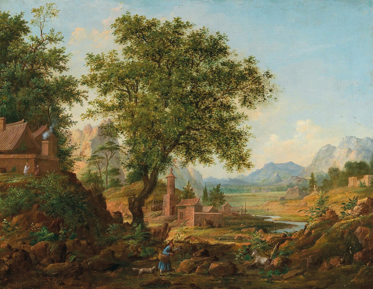Chinees landschap met stafage, 1830-1840s door Anton Mikhaylovich Legashov