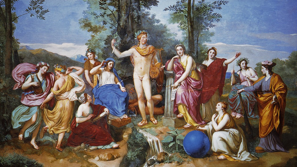 Apollo, Mnemosyne en de Negen Muzen door Anton Raphael Mengs