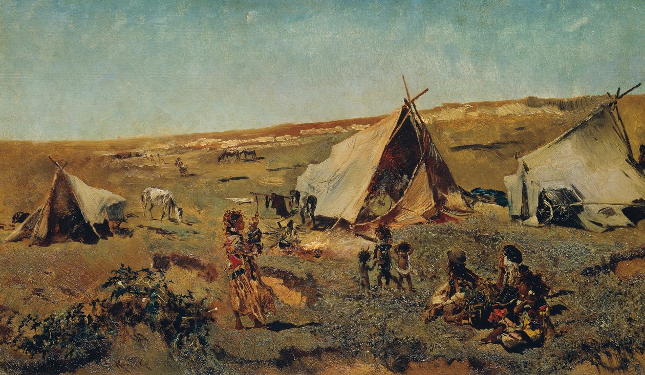 Zigeunerkamp in de Puszta door Anton Romako