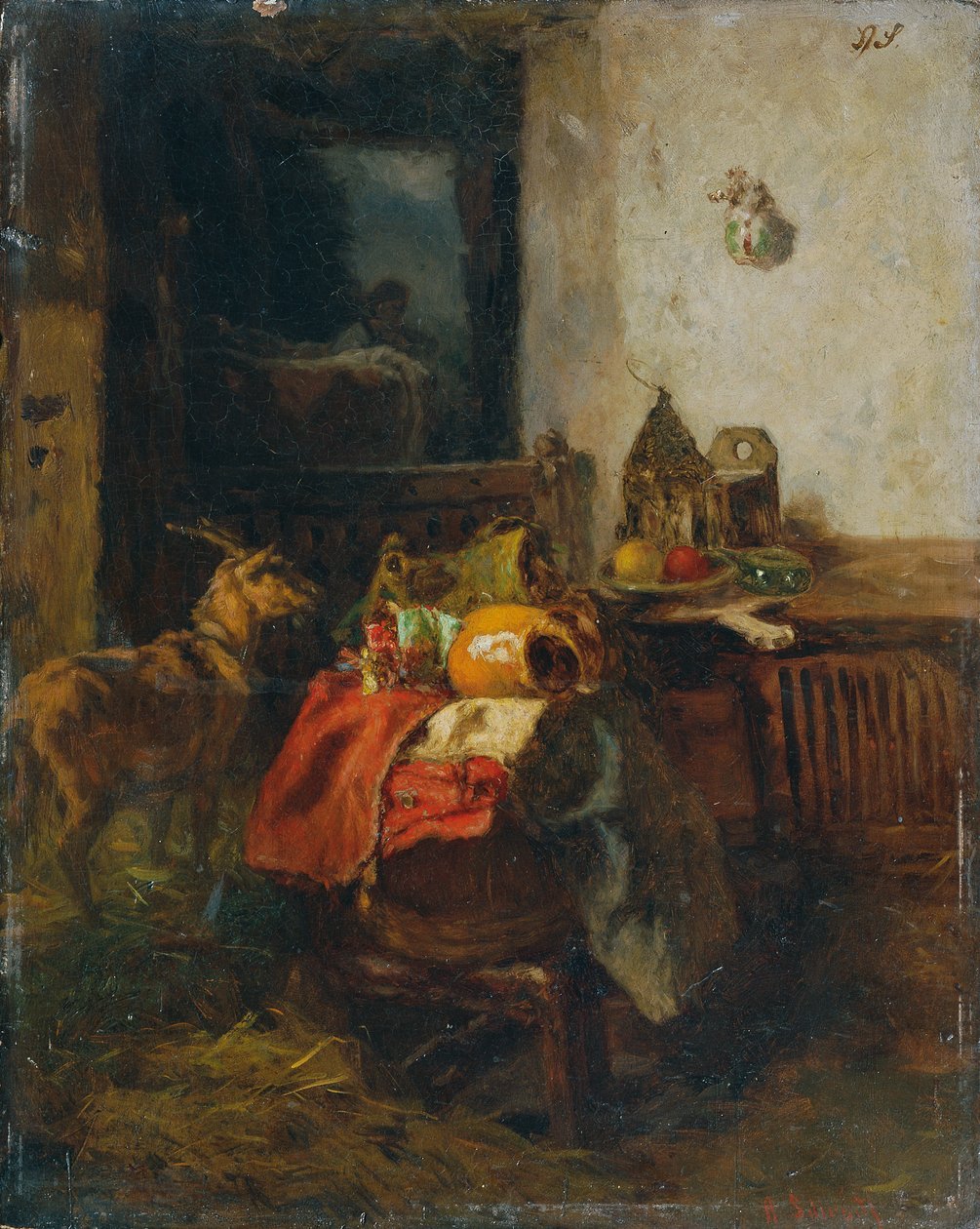 Boerenkamer met een stilleven door Anton Schrodl