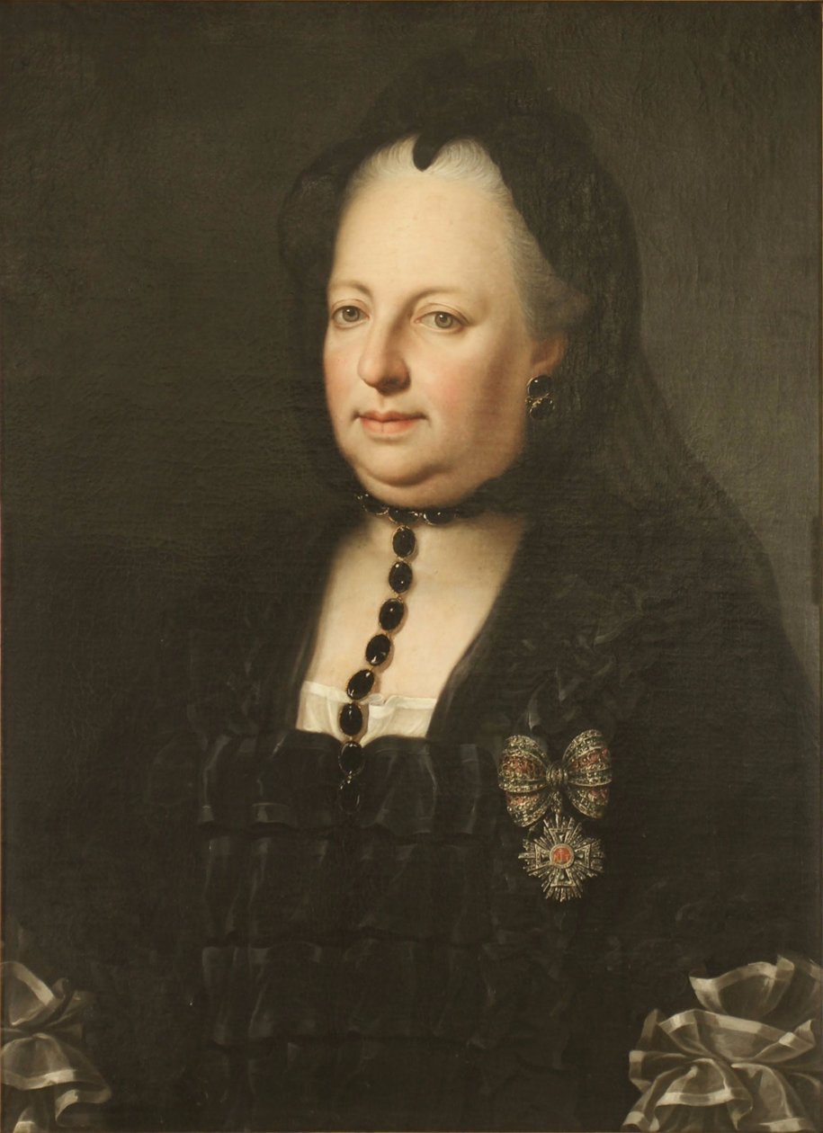 Maria Theresia gekleed in rouwkleding door Anton von Maron
