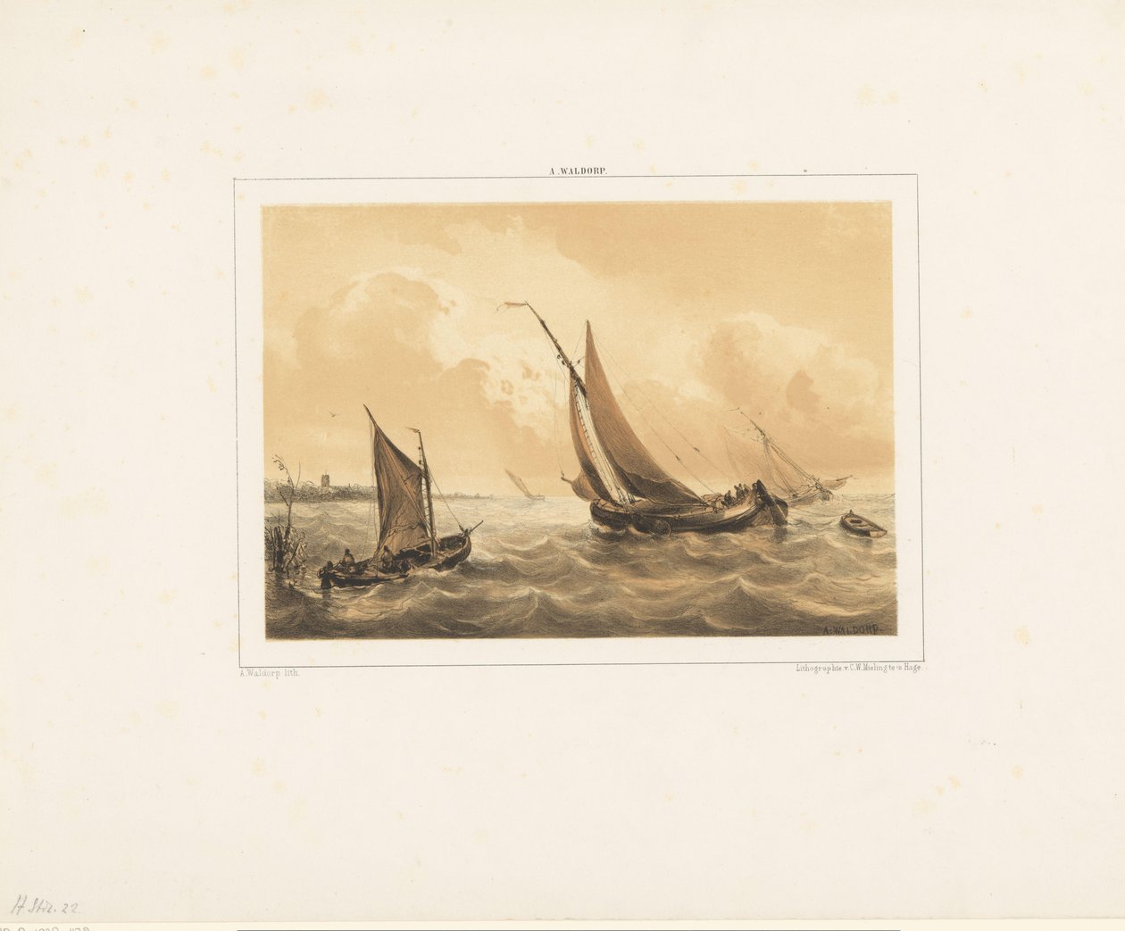 Zeilboten op zee door Antonie Waldorp
