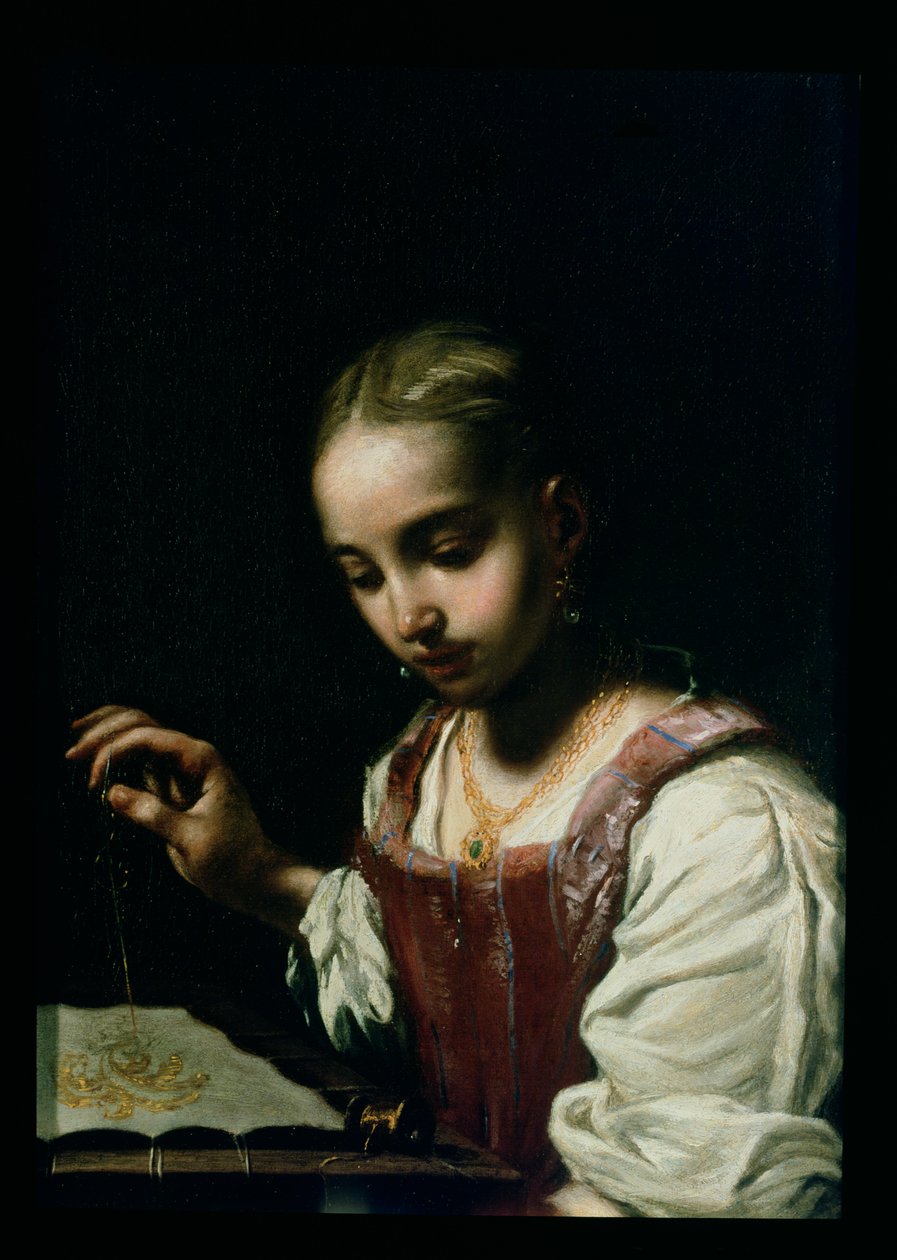 Een meisje dat naait door Antonio Amorosi