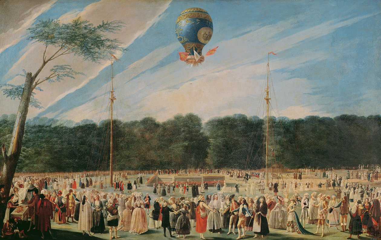 De opkomst van de Montgolfier ballon in Aranjuez, c.1764 door Antonio Carnicero