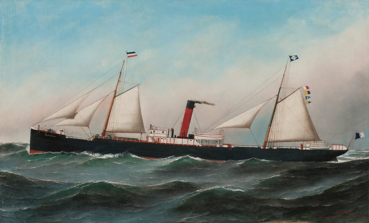De S.S. Oevenum op zee, 1891 door Antonio Jacobsen