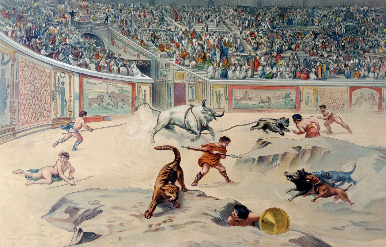 Gladiatoren die Vechten met Dieren in het Circus van Pompeii door Antonio Niccolini