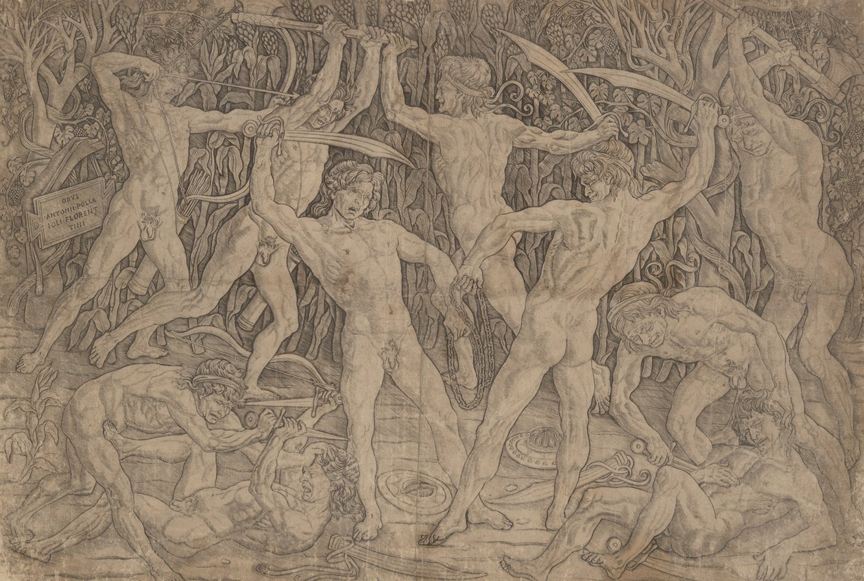 Slag van tien naakte mannen, 1465 door Antonio Pollaiuolo