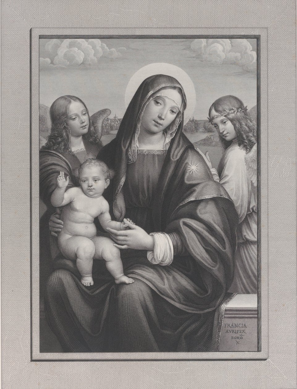 Madonna en Kind met engelen door Antonio Dalco