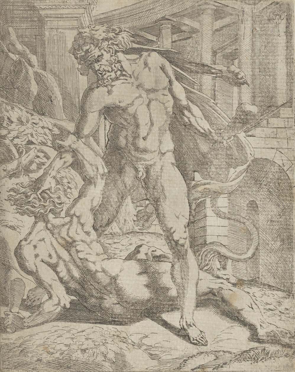 Hercules en Cacus, 1540-45 door Antonio Fantuzzi