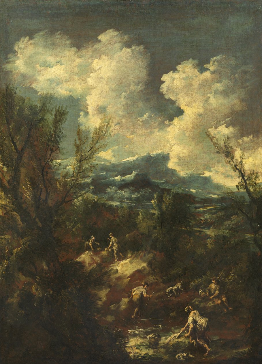 Landschap met Wasvrouwen, 1711-35 door Antonio Francesco Peruzzini