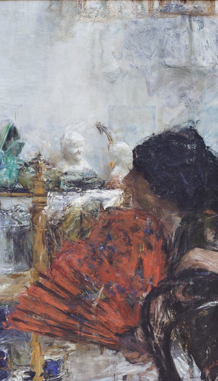 Vrouw met de rode waaier door Antonio Mancini