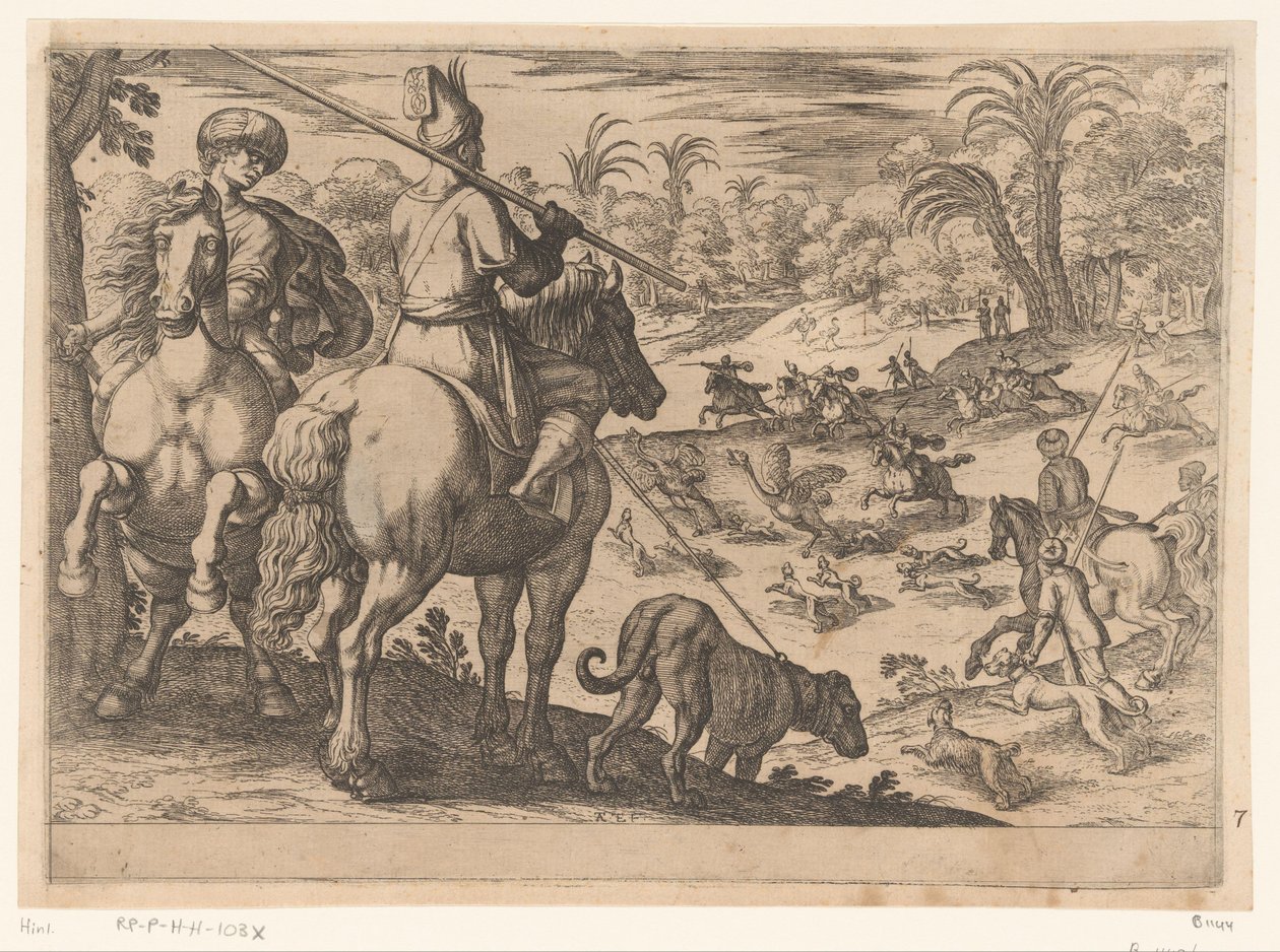 Jacht op struisvogels door Antonio Tempesta