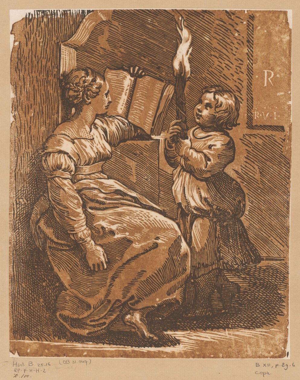 Lezende Sibille met kind door Antonio da Trento (attributed to)