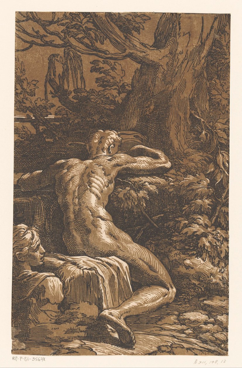 Naakte man in een landschap door Antonio da Trento